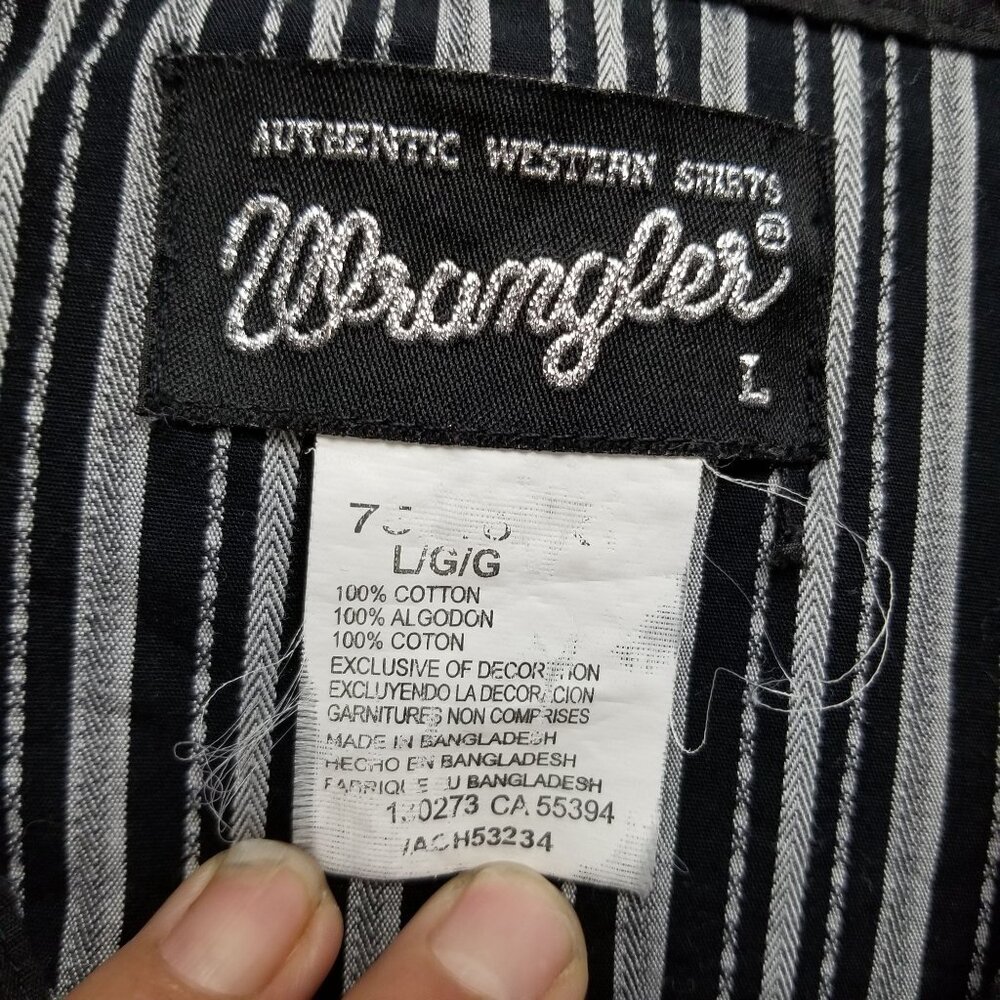Wrangler Shirt Mens Large Black White Stripe Western Snap Up Long Sleeve - Picture 3 of 9